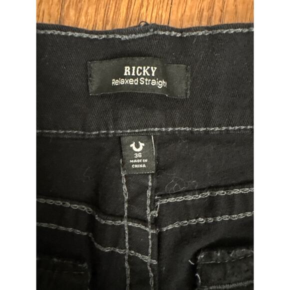 True Religion Jeans Mens 36x29 Blue Ricky Relaxed Straight Stretch Flap Pocket - Picture 3 of 7